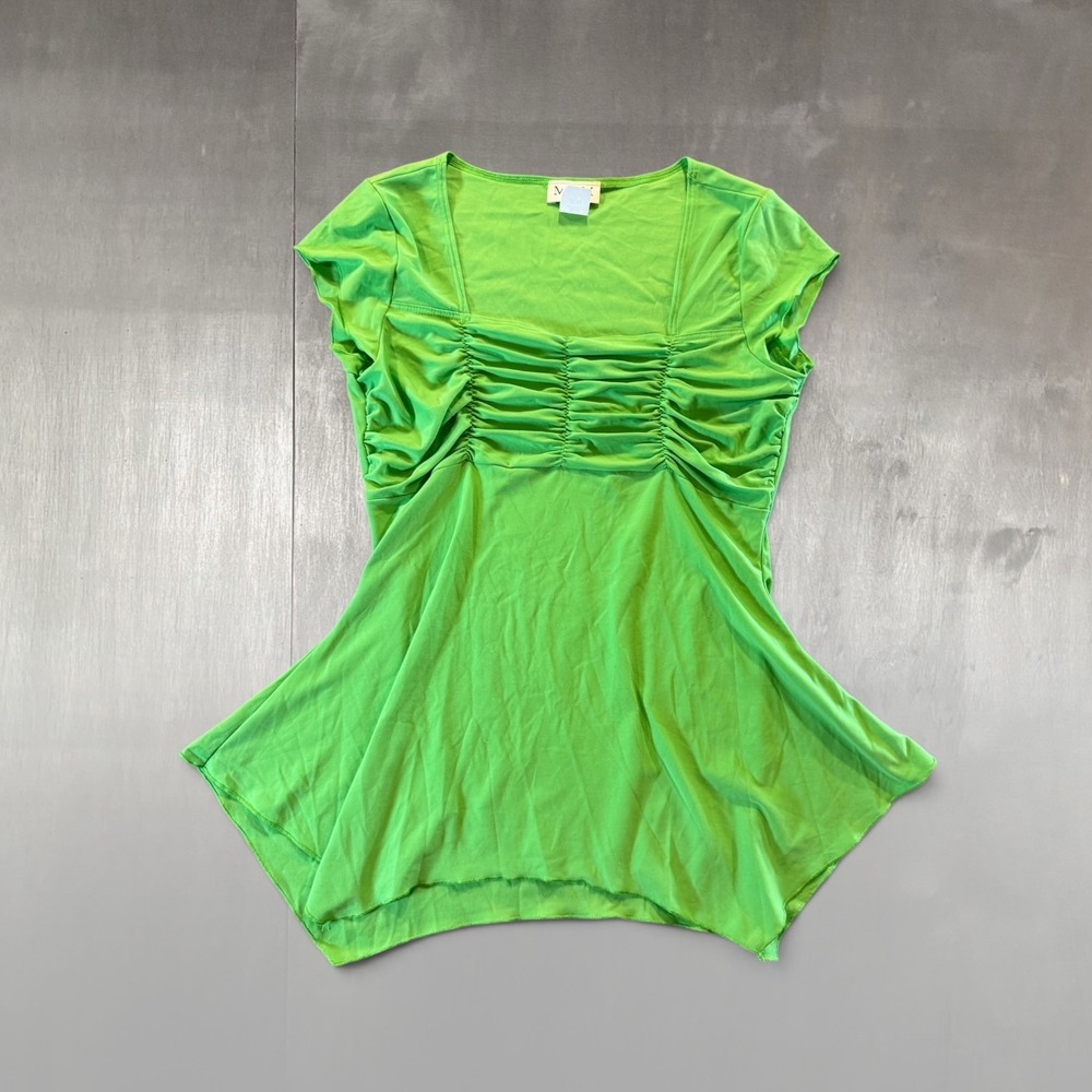 MKM Designs Y2K Lime Green Ruched Fairy Top Medium Made in USA